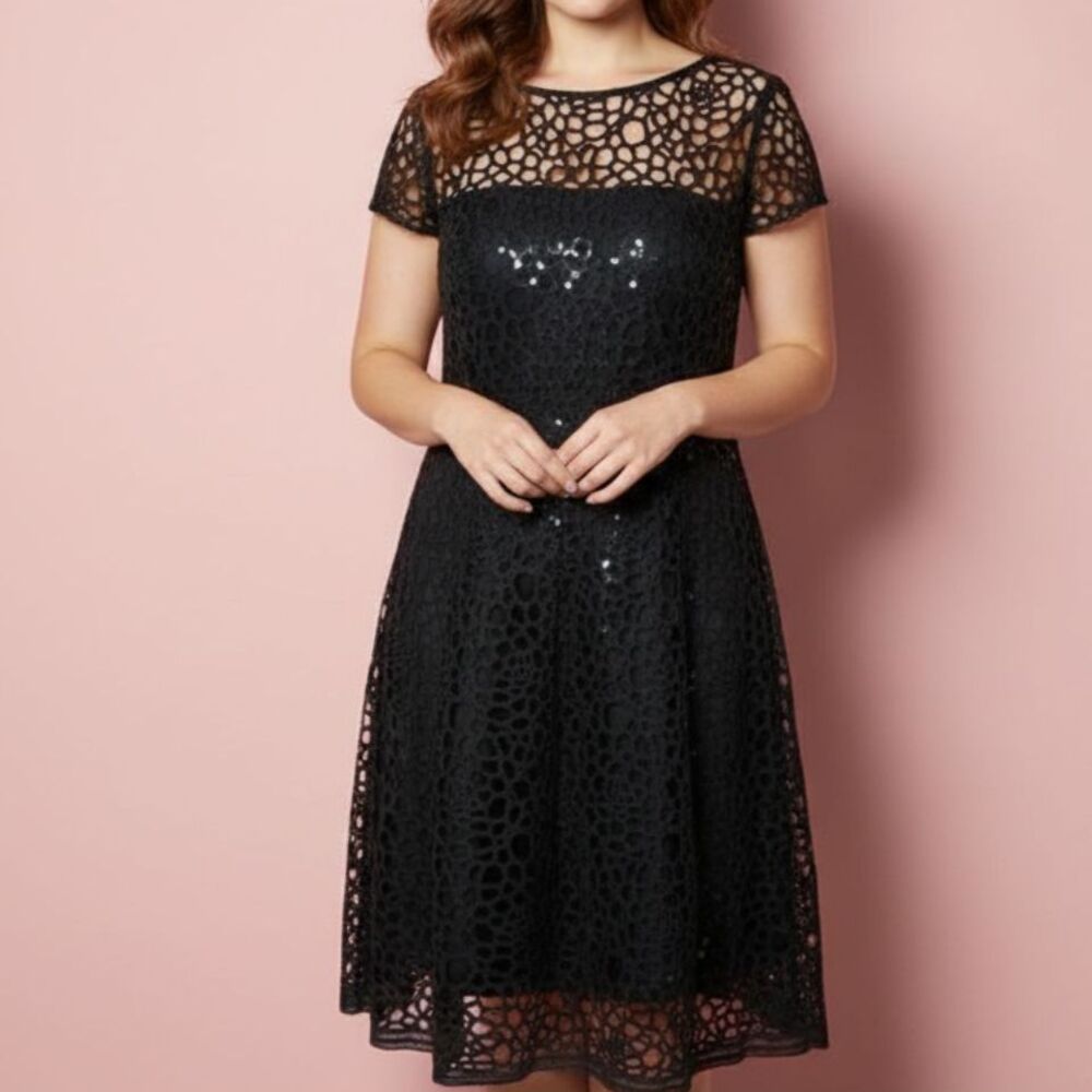 Talbot Runhoff Noix Chrysanthemum Sequined Fit & Flare Cocktail Dress, Black